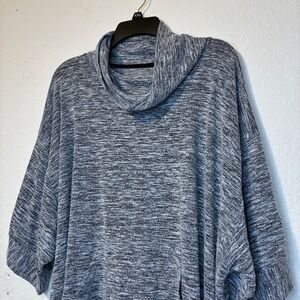 Cuddl Duds Women's Top Gray Marled Knit Cowl Neck Poncho Small Cozy Cabincore